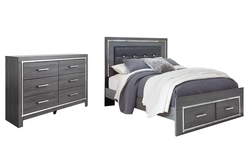 Lodanna Gray Queen Panel Bed With Two Storage Drawers And Dresser 1