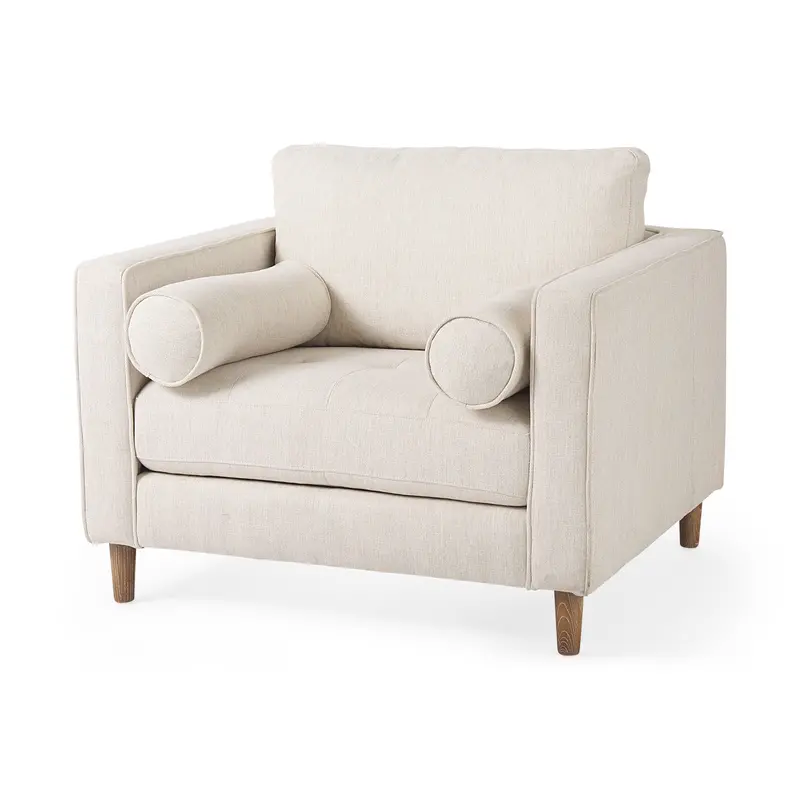 Loretta Armchair – Cream Fabric Seating With Two Bolster Cushions (40.7"L X 36.2"W X 33.9"H) 1