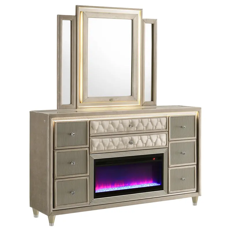 Lorient Ivory & Camel 8-Drawer Led Flame Dresser With Mirror 1
