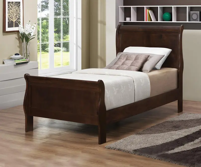 Louis Philippe Cappuccino Twin Sleigh Bed With Curved Panel Design 1