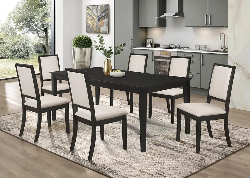 Louise Rectangular Dining Set – 7-Piece Black And Cream Farmhouse-Style Collection 1