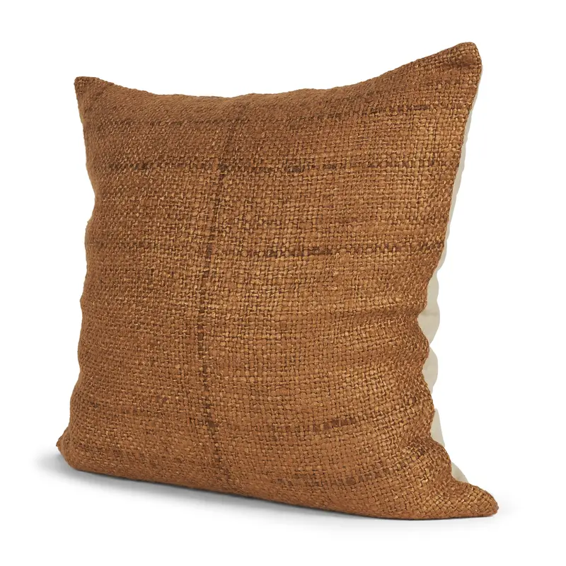 Lowen Decorative Pillow – 22X22 Copper-Rust Woven Cotton Square Cushion 1