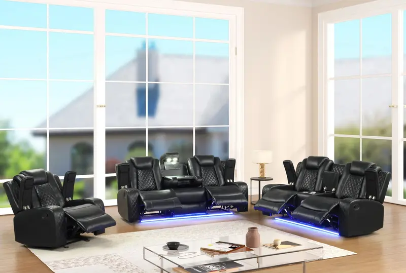 Luz Black 3-Piece Power Reclining Living Room Set 1