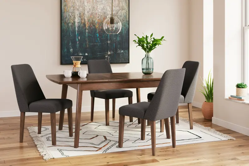 Lyncott Charcoal & Brown Extension Dining Set: Table + 4 Chairs 1
