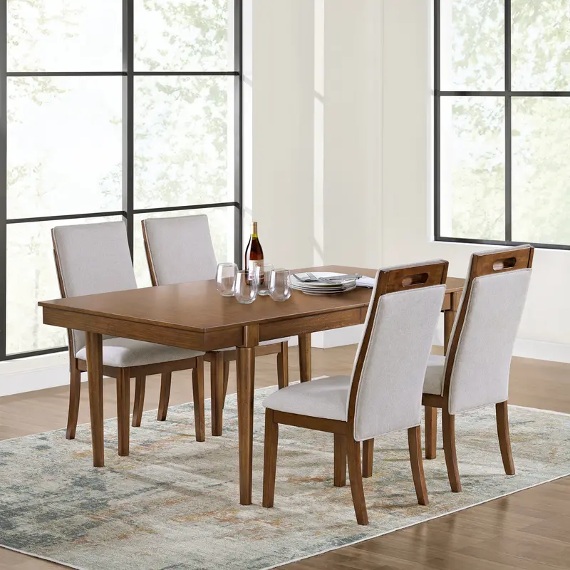 Lyncott Upholstered Extension Dining Set: Table + 4 Comfort Chairs 1