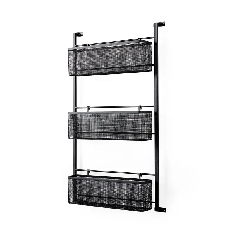 Macrinus Industrial Wall Shelf – Black Metal Frame With Mesh Back, 23.4"L × 38.6"H 1