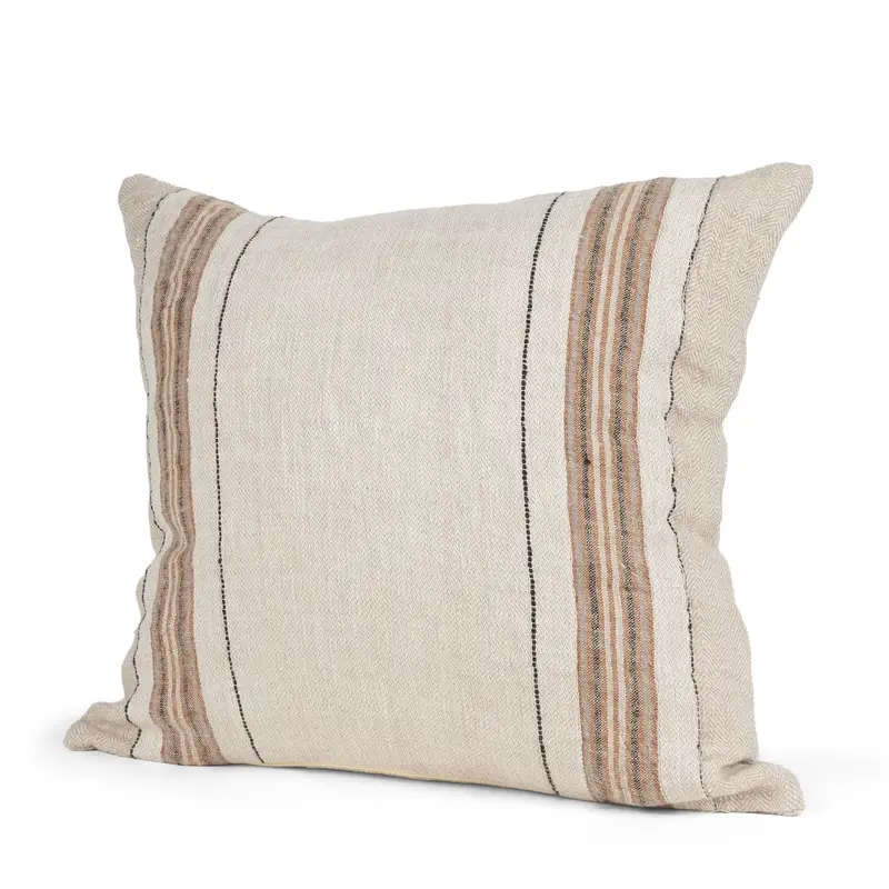 Maeve Linen Pillow Cover – 20×20 Inch Square With Vibrant Orange Stripe Detail 1