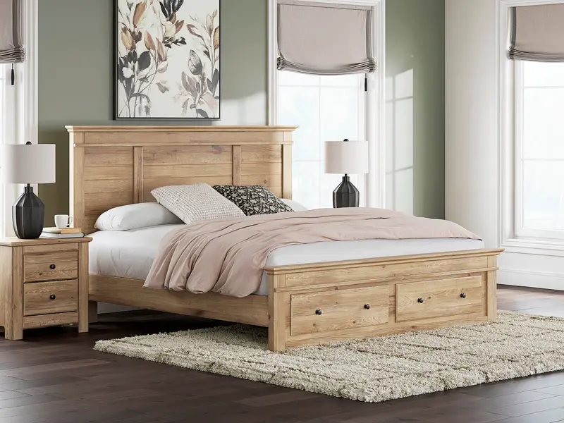 Makidern Tan King-Size Panel Bed With Integrated Storage 1