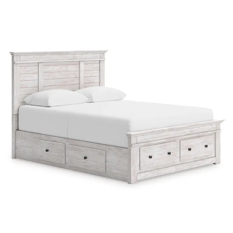 Makidern Whitewashed Twin Storage Panel Bed 1