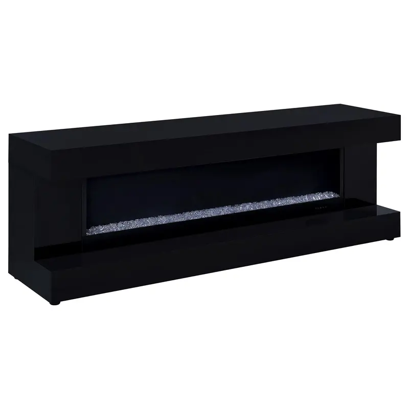 Mallory Black High-Gloss Tv Console With Built-In Fireplace & Bluetooth Speaker 1