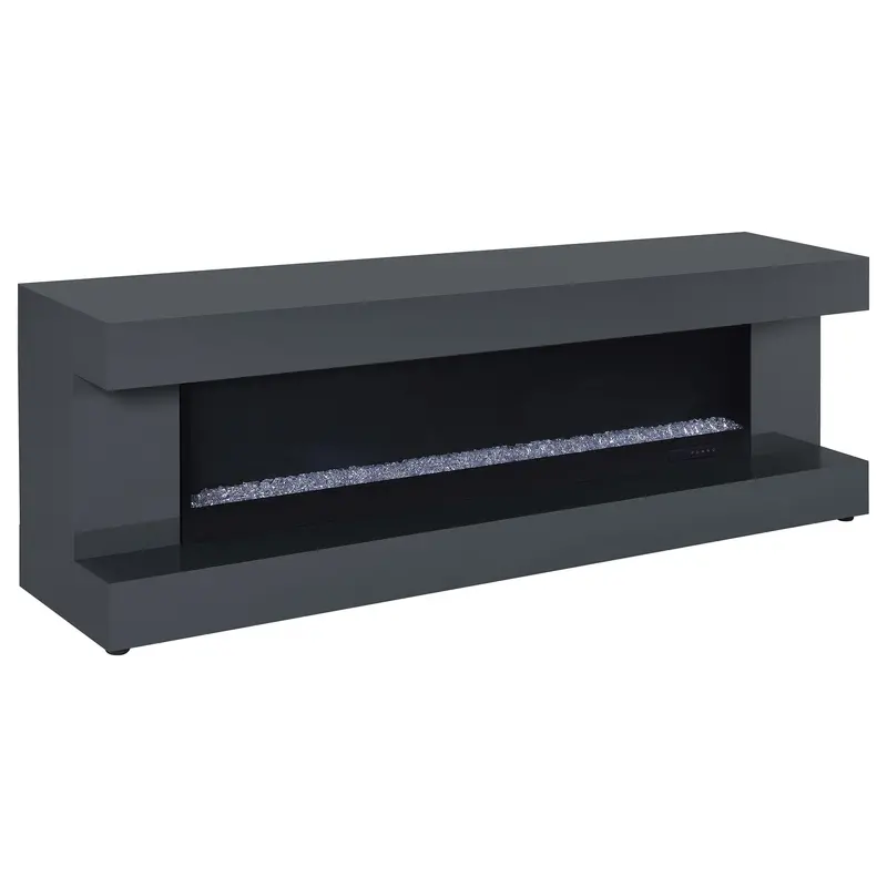 Mallory Gray High-Gloss Media Console Featuring Electric Fireplace & Wireless Speaker 1