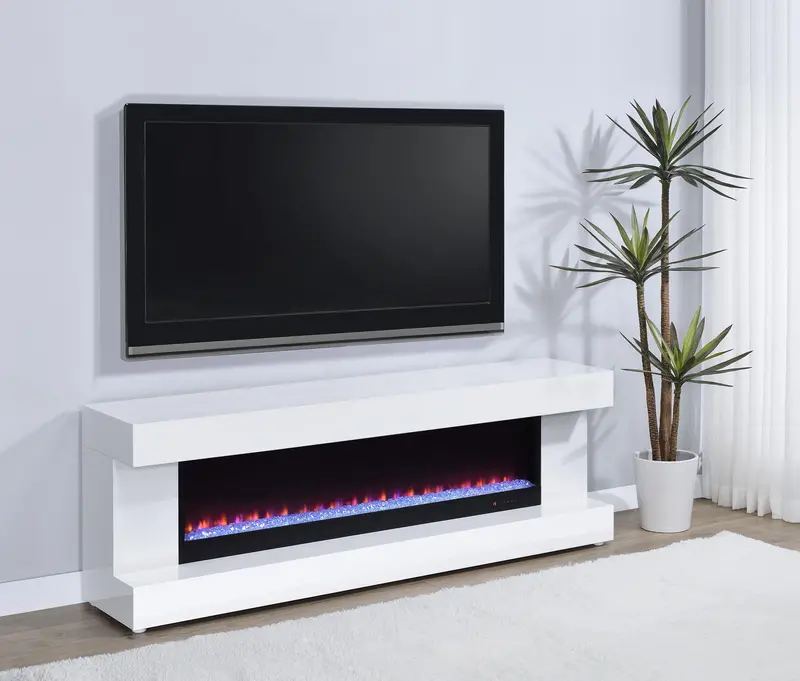 Mallory White High-Gloss Fireplace Tv Console With Bluetooth Audio System 1