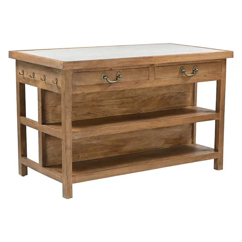 Manila Mango Wood Kitchen Island – 58" With White Marble Surface 1