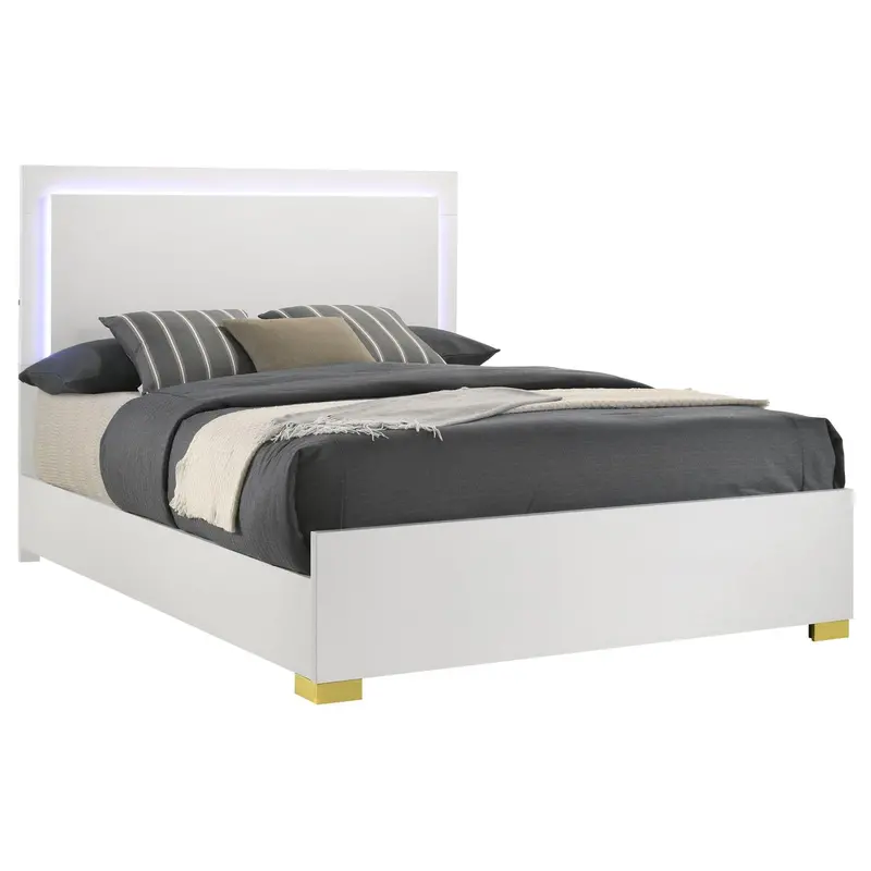 Marceline White Led Eastern King Bed – Backlit Headboard & Sleek Platform Design 1