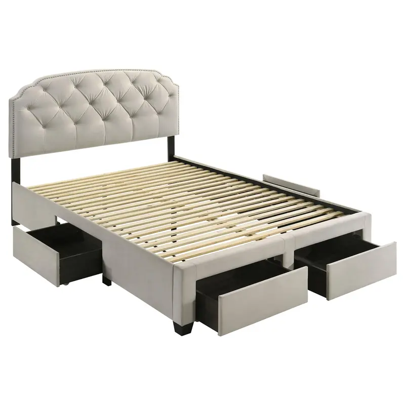 Marianna Cream Upholstered Full Storage Bed – 4-Drawer Under-Bed Organization 1