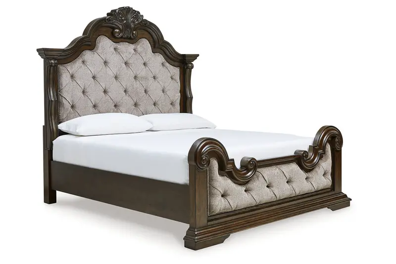 Maylee Dark Brown Upholstered California King Panel Bed 1