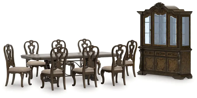 Maylee Extendable Dining Set – Dark Brown Table + 8 Chairs With Under-Table Storage 1