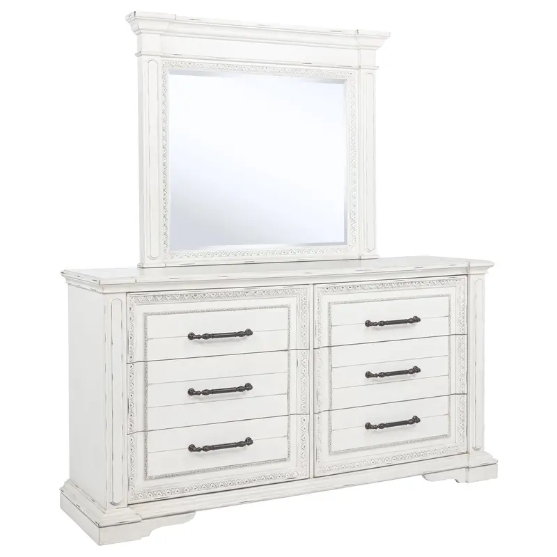 Mckinney Vintage White 6-Drawer Dresser With Mirror – Bedroom Storage Centerpiece 1