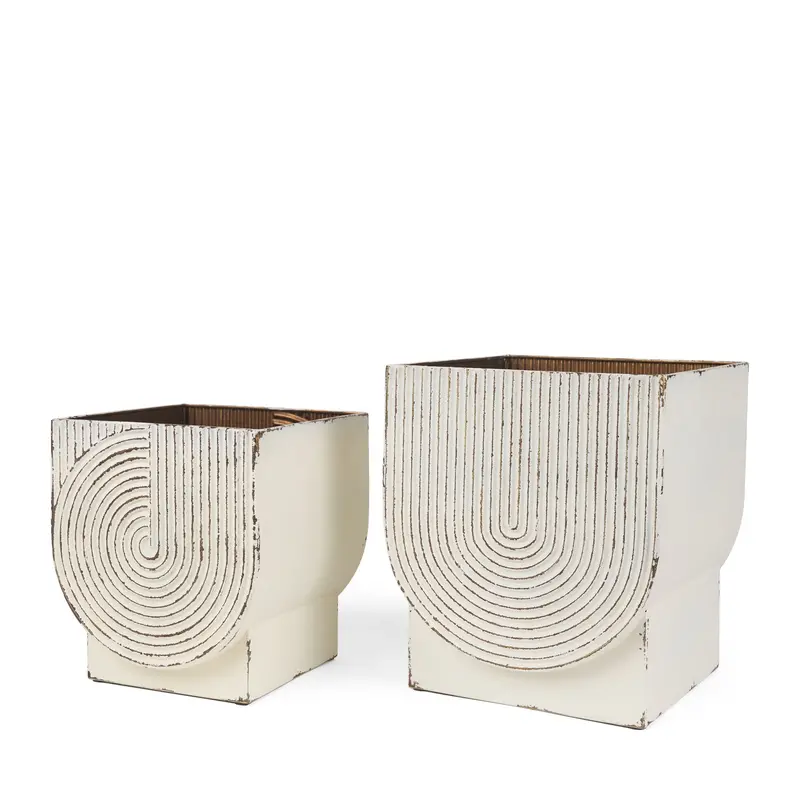 Medina Off-White Metal Planters With Gold Antiquing – Set Of 2 1