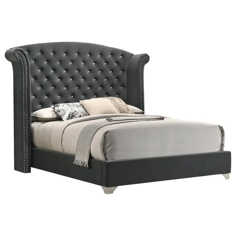 Melody Gray Wingback Upholstered California King Bed – Contemporary Style 1