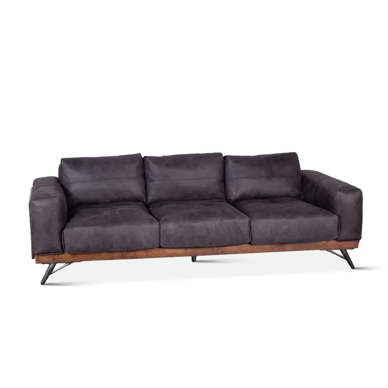 Mid-Century Portofino 95" Sofa – Antique Ebony Leather Design 1