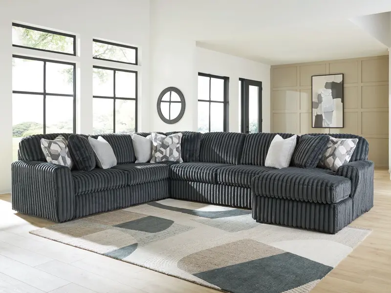 Midnight-Madness Gunmetal 4-Piece L-Shaped Sectional With Integrated Chaise 1