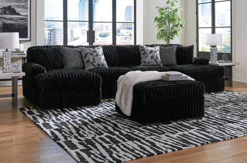 Midnight-Madness Onyx 3-Piece Sectional With Matching Ottoman 1