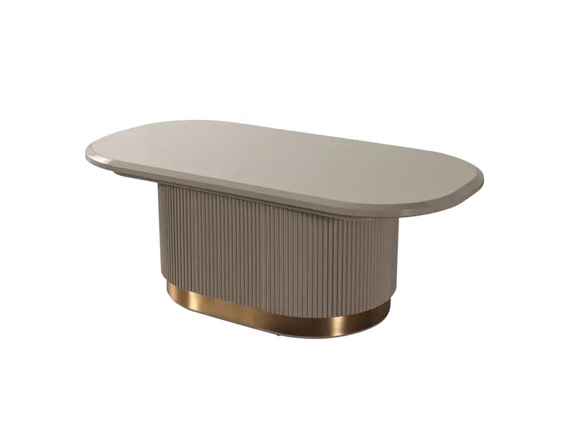 Milena Taupe Wood Coffee Table With Modern Geometric Base 1