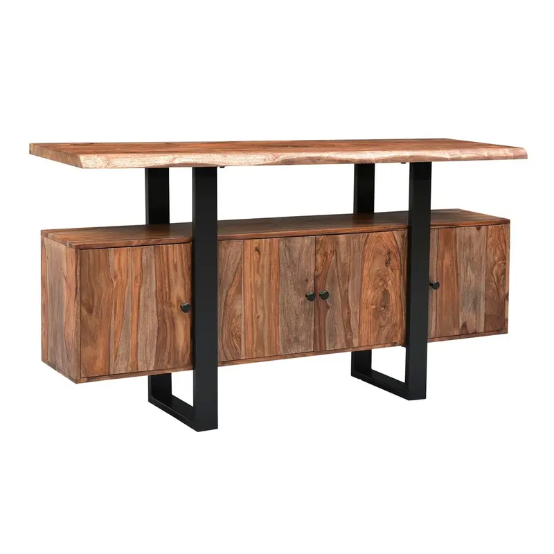 Miles Media Cabinet – 63-Inch Live-Edge Brownstone Base With Av Storage 1