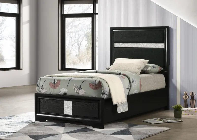 Miranda Black Twin Upholstered Panel Bed – 55-Inch Modern Design 1