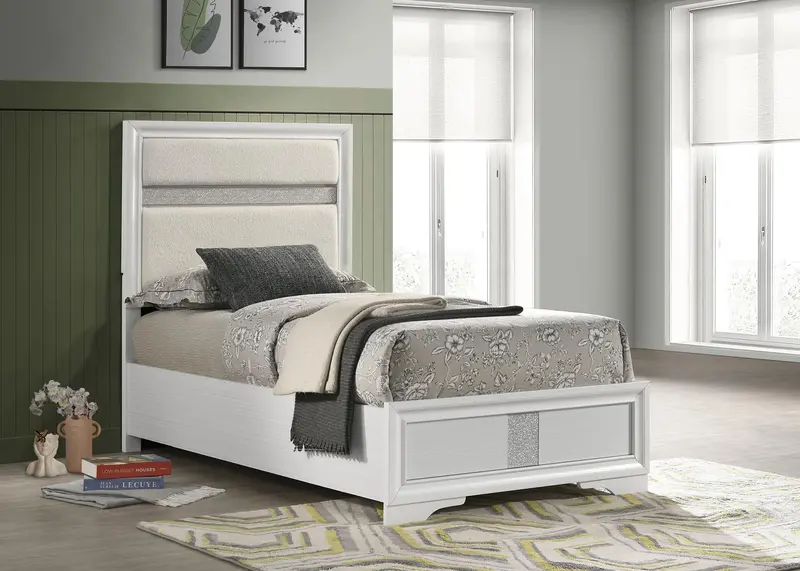 Miranda White Twin Panel Bed — 55-Inch Upholstered Design 1