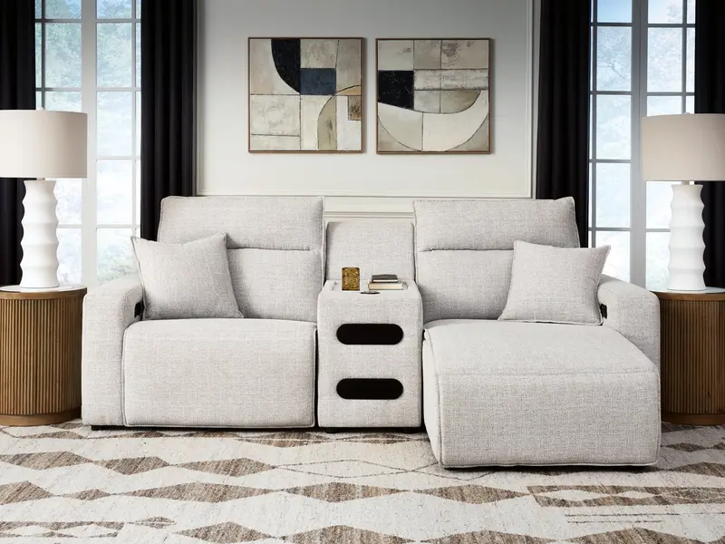Modmax Ii Stone Power Reclining Sectional With Chaise And Built-In Audio Console 1