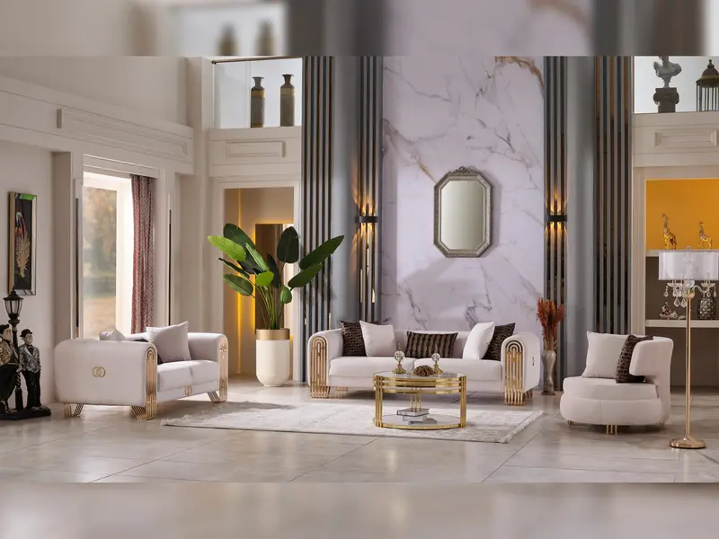 Monaco Cream 3-Piece Living Room Furniture Set 1