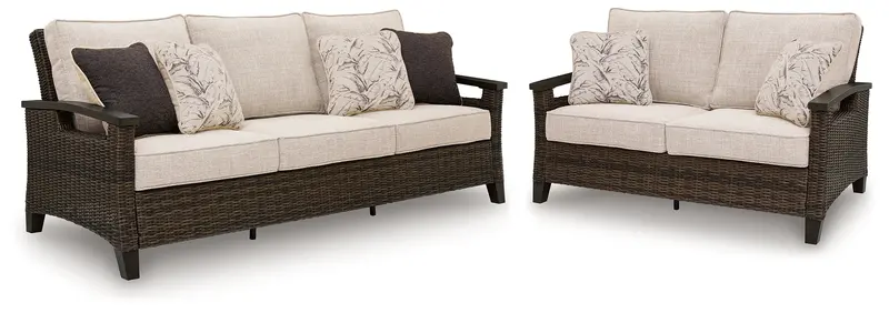 Monterey Point Dark Brown Outdoor Sofa And Loveseat Set – Weather-Resistant 1