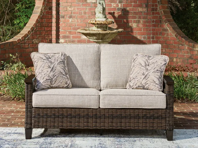 Monterey Point Outdoor Loveseat In Dark Brown With All-Weather Cushions 1