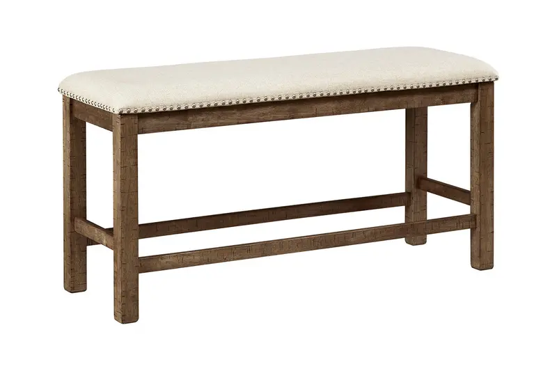 Moriville Grayish-Brown Counter-Height Bench With Solid Wood Frame 1