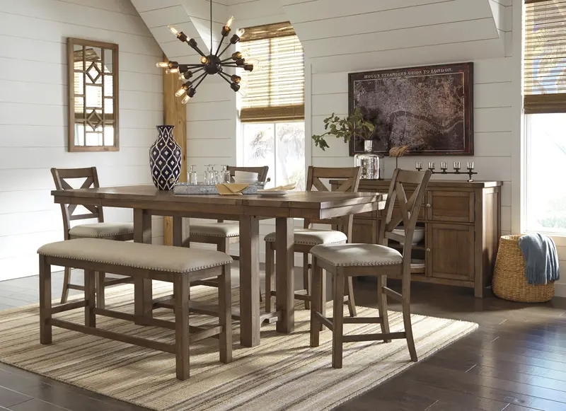 Moriville Grayish-Brown Counter-Height Dining Set – Modern Farmhouse Style 1