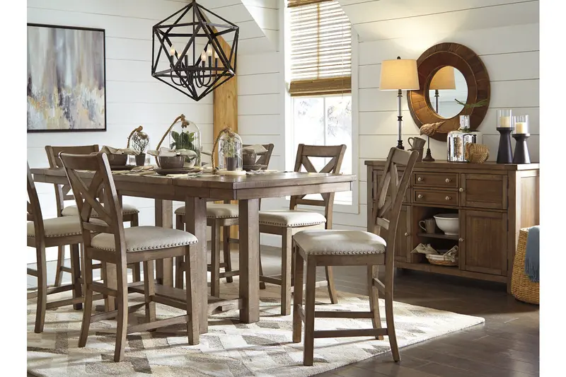 Moriville Grayish-Brown Dining Room Server With Storage Cabinets 1