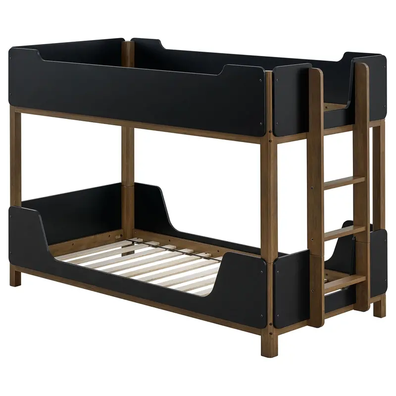 Morris Walnut-And-Black Twin-Over-Twin Bunk Bed – Solid Wood Construction 1