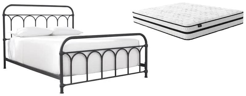 Nashburg Queen Metal Bed Frame With Mattress In Sleek Black 1