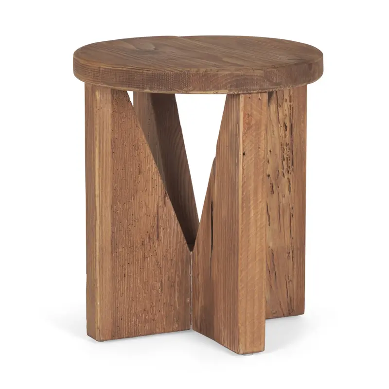 Natural Brown Round Stool With Angled Wooden Legs 1