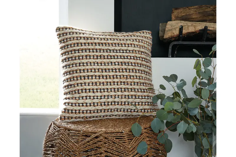 Nealington Brown, Black, And White Patterned Pillow 1