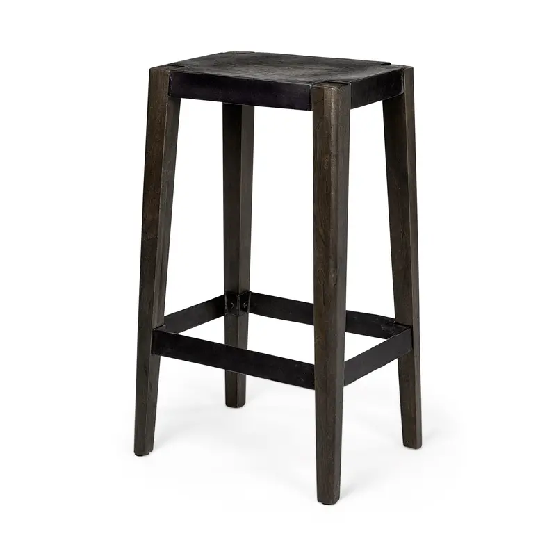 Nell Bar Stool – 30" Seat Height, Black Metal Base With Black Wood Legs & Footrest 1