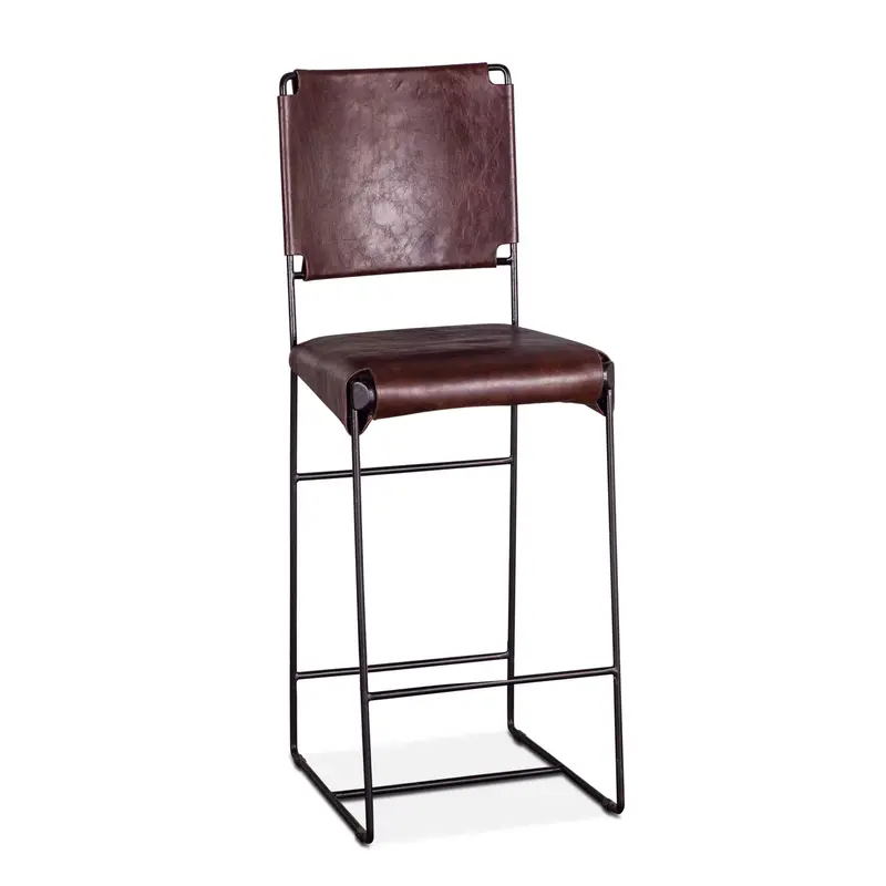 New York Bar Chair – 17-Inch Chocolate Leather Seat With Metal Frame 1