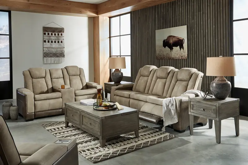 Next-Gen Durapella Sand Living Room Set – Power Reclining Sofa, Loveseat & Chair 1