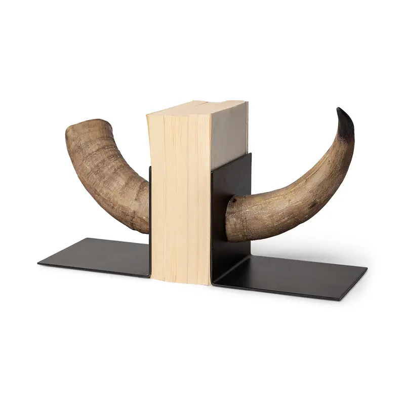 Nickerson Bull Horn Bookends (Pair) – 6L X 7W Decorative Solid Metal Set 1
