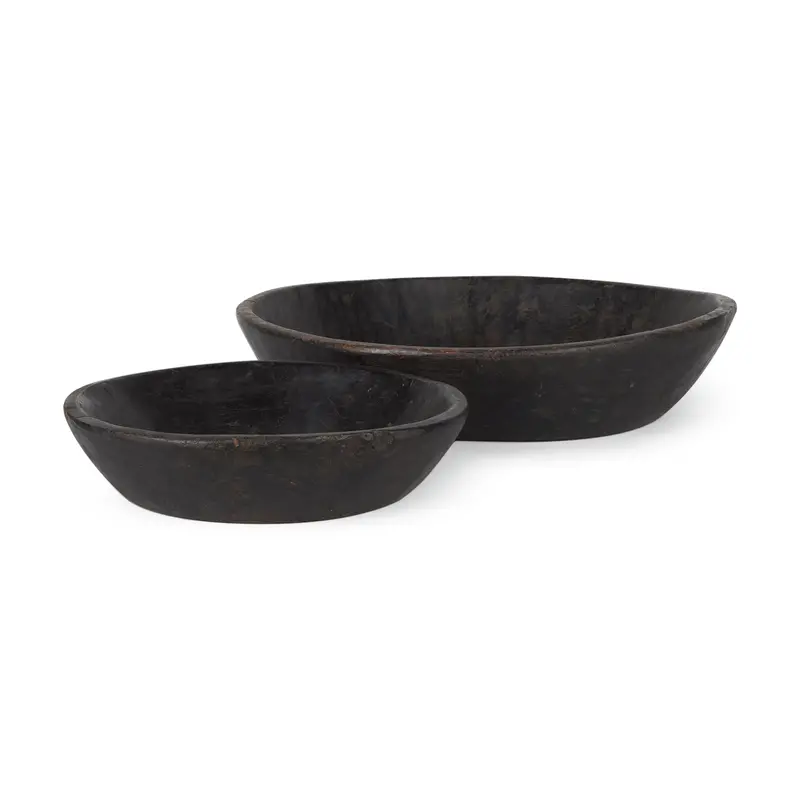 Nikita Reclaimed Wood Bowls (Set Of 2) – Large Black-Brown Finish 1