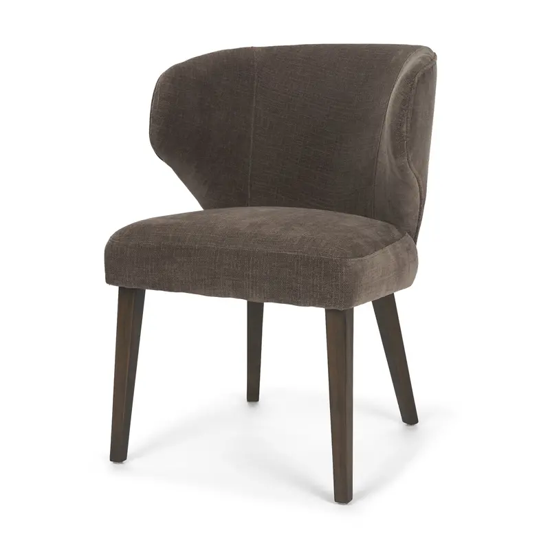 Niles Wingback Dining Chair – Brown Fabric Seat With Dark Brown Wooden Legs 1