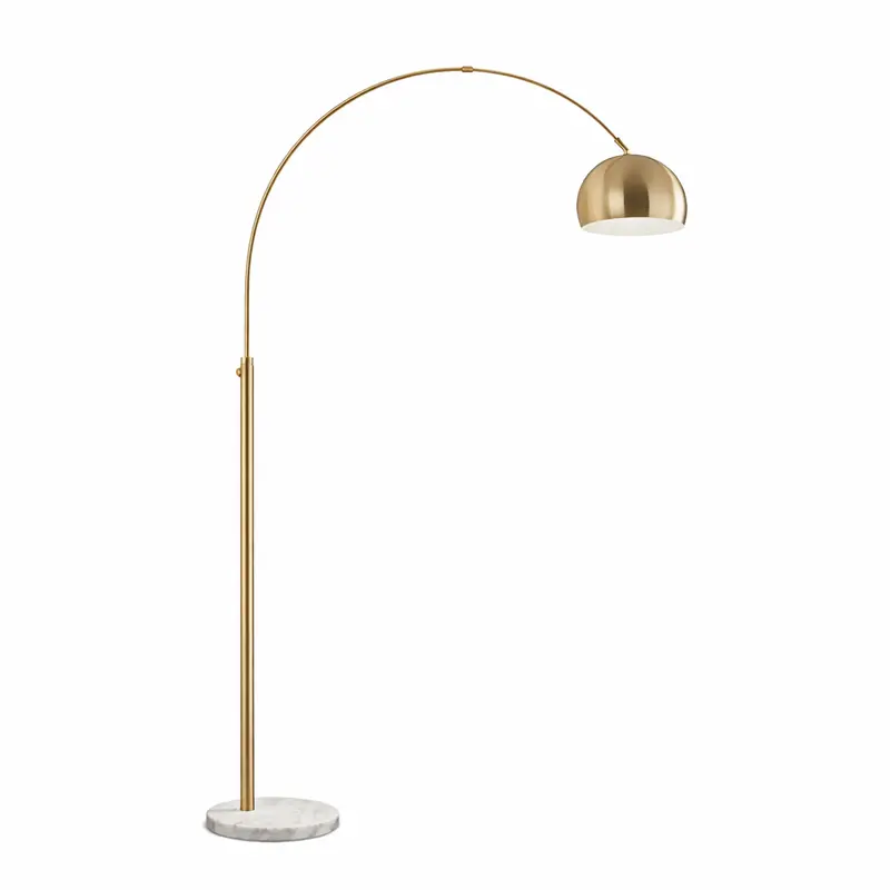 Oasis Adjustable Arc Floor Lamp: Gold Brass Finish With Round White Marble Base 1