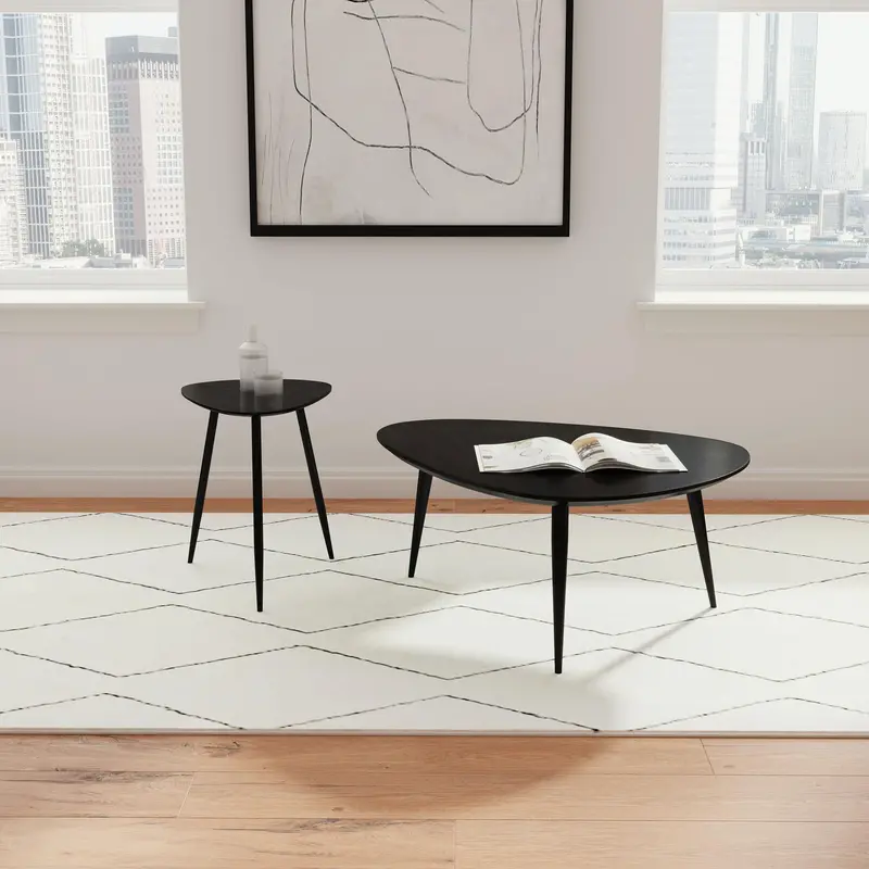 Odessa Black Triangular Coffee Table Set – 2-Piece Geometric Living Room Ensemble 1